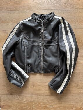 Urban Outfitters Black Jacket with White Racing Stripes